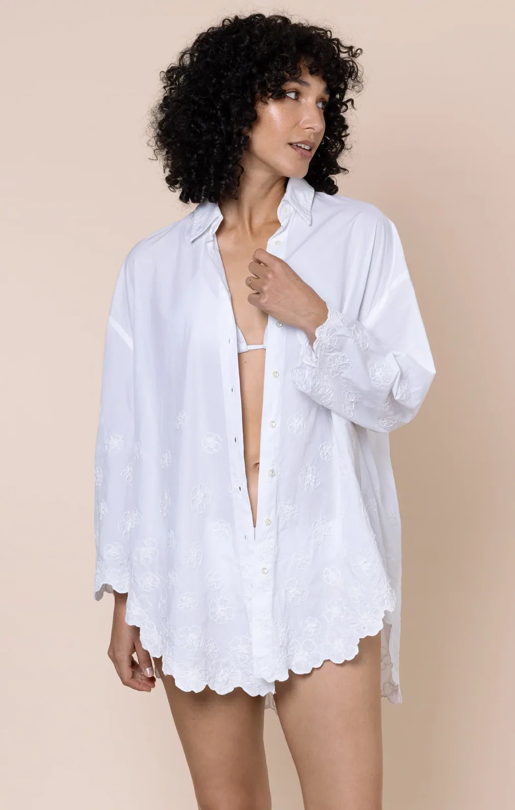 White Floral Cord Embroidered Shirt — Juliet Dunn