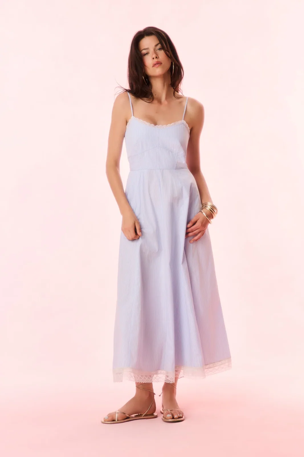 Sandara Cotton Pinstripe Midi Dress — LoveShackFancy