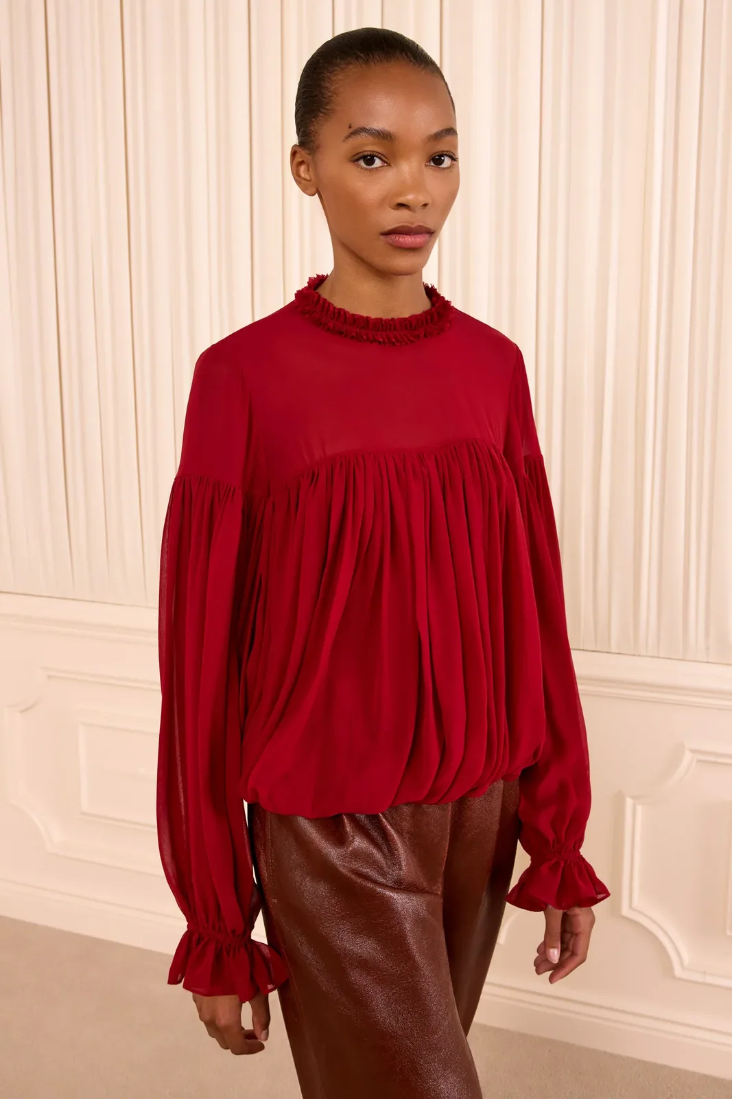 Pearl Long Sleeve Silk Blouse - Cerise — Ulla Johnson