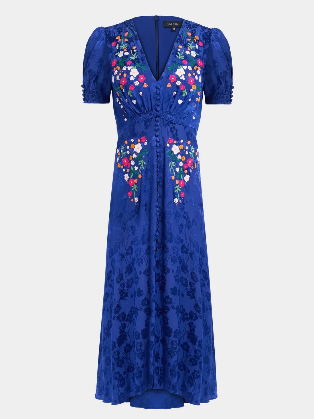 Lea Dress in Royal Indigo Embroidery — Saloni