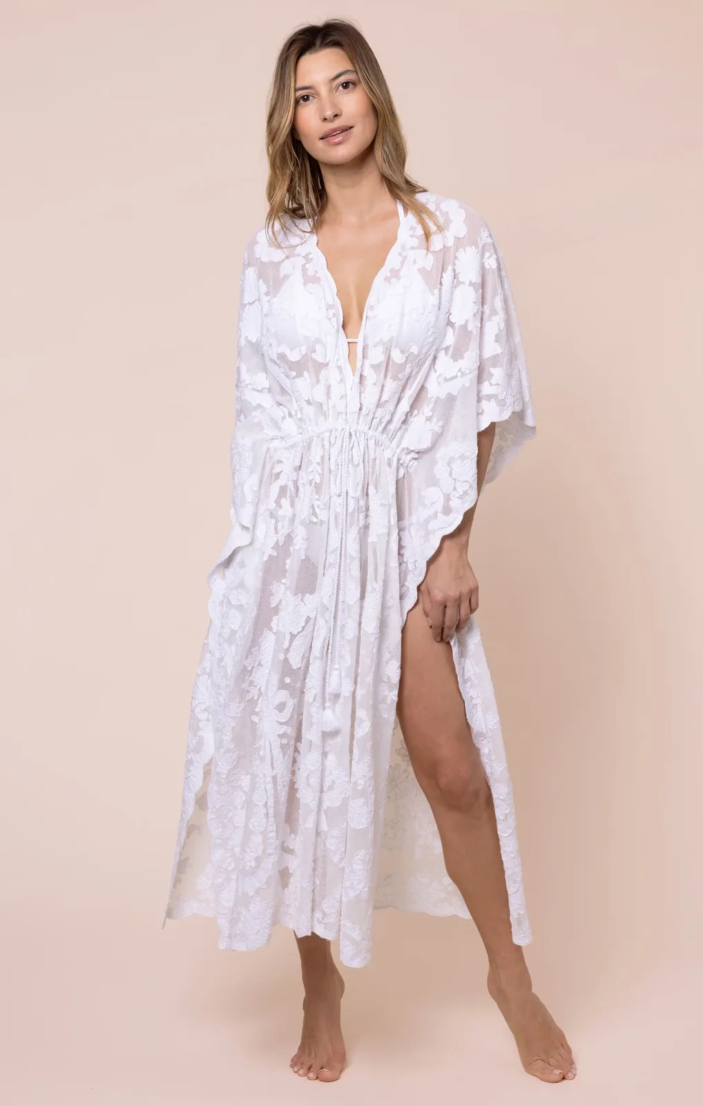 White Net Kimono with Bow Embroidery — Juliet Dunn