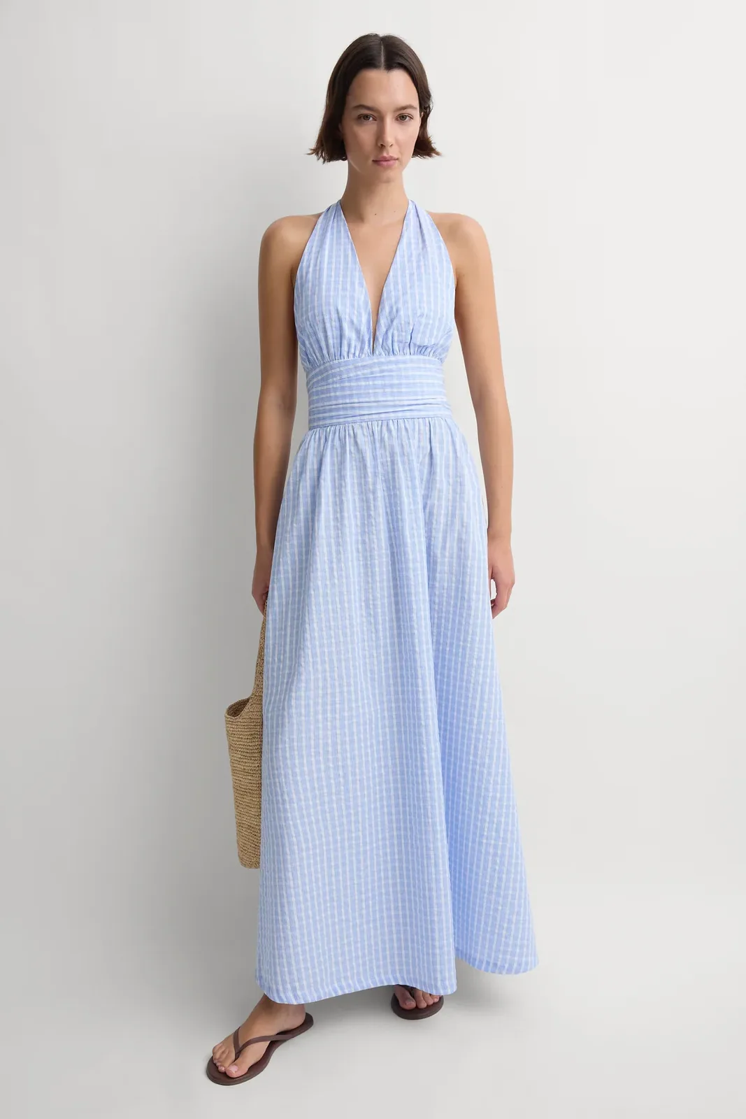 Lido Maxi Dress Paloma Check Light Blue White — Faithfull the Brand