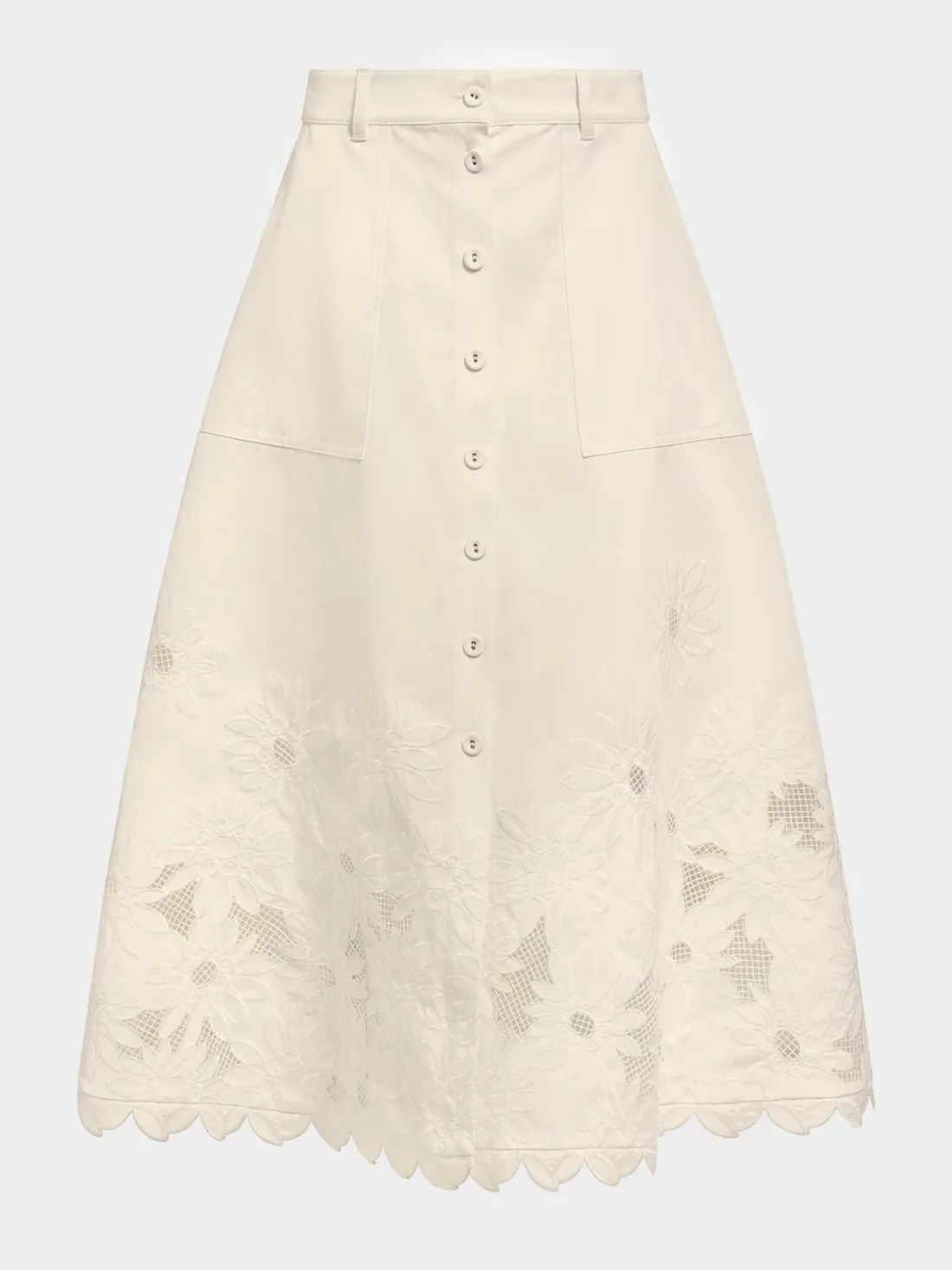 Kali C Skirt in Light Cream Embroidery — Saloni