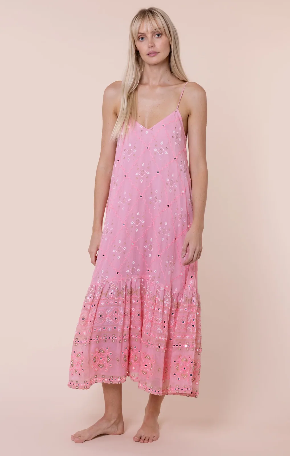 Candy Mosaic Print with Mirrors V-Neck Midi Dress — Juliet Dunn