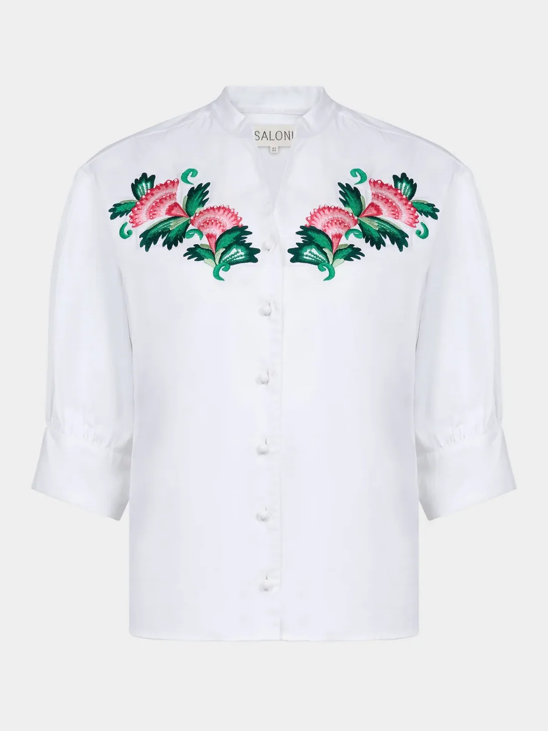 Tavi B Shirt in White Fanflower Embroidery — Saloni