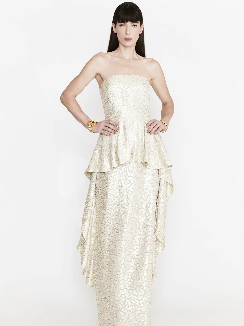Vestido com Fenda Jacquard Devoré — Reinaldo Lourenço