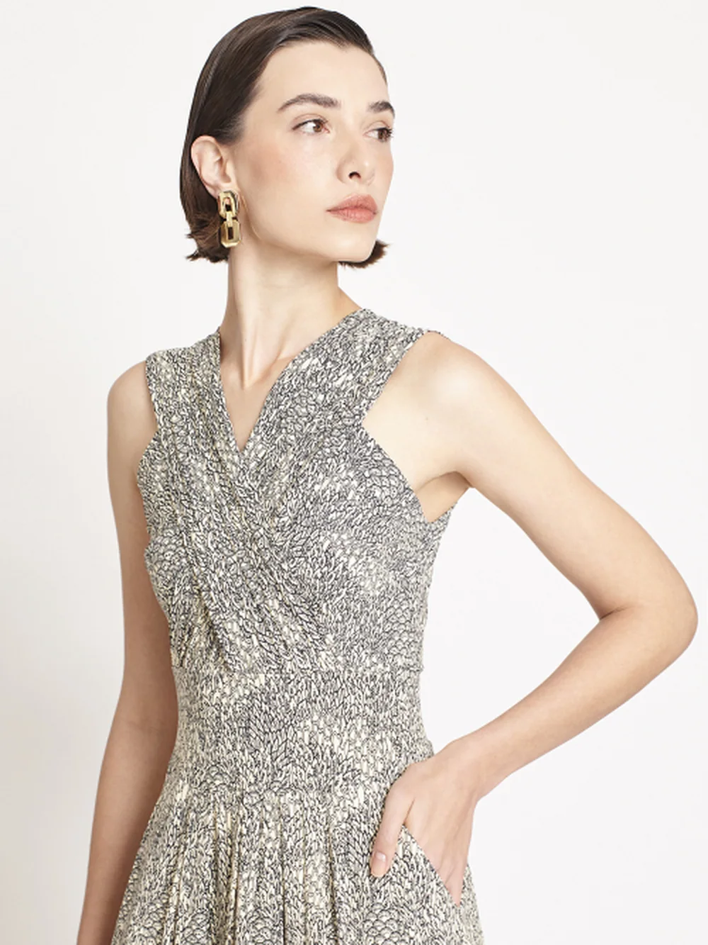Vestido Jersey Estampa Gramado Pregas — FIT