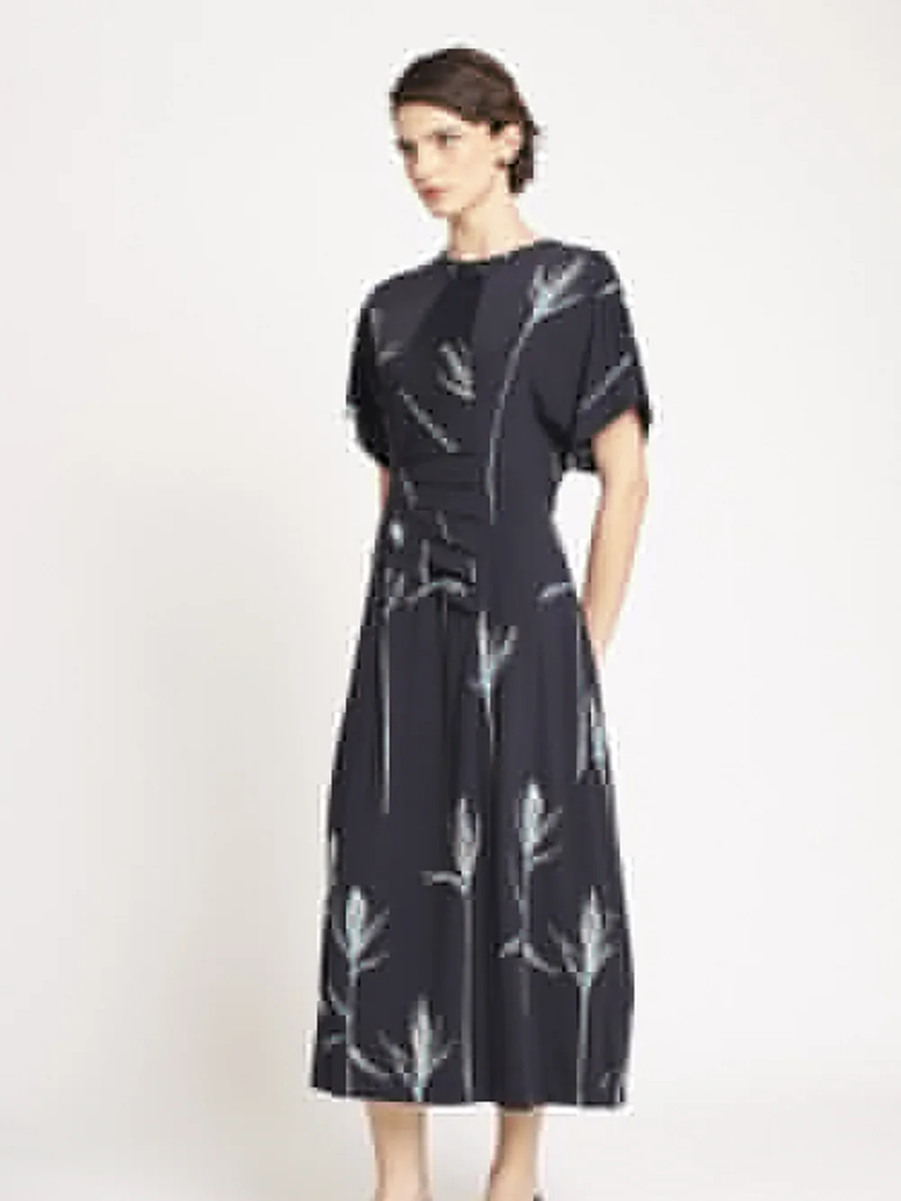 Vestido Jersey Est Flores Macro Franzido — FIT